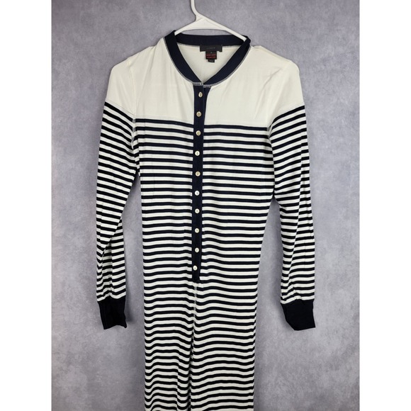 J Crew Striped Pajama Onesie Sleepwear Long Sleeve Button Up Footless Size S - Picture 4 of 10